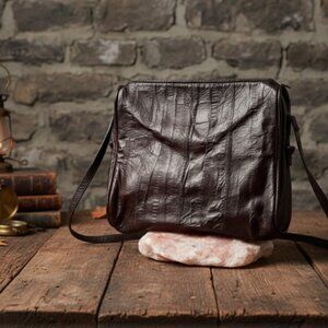 Vintage Brown Eel Skin Leather Purse 70s 80s Soft Shoulder Crossbody Bag